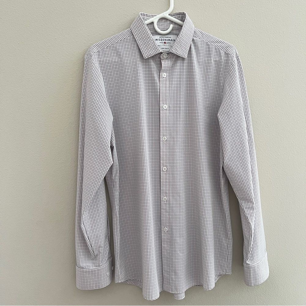 Mizzen + Main Button Down Shirt Men’s Large Trim Fit Blue Pink Check